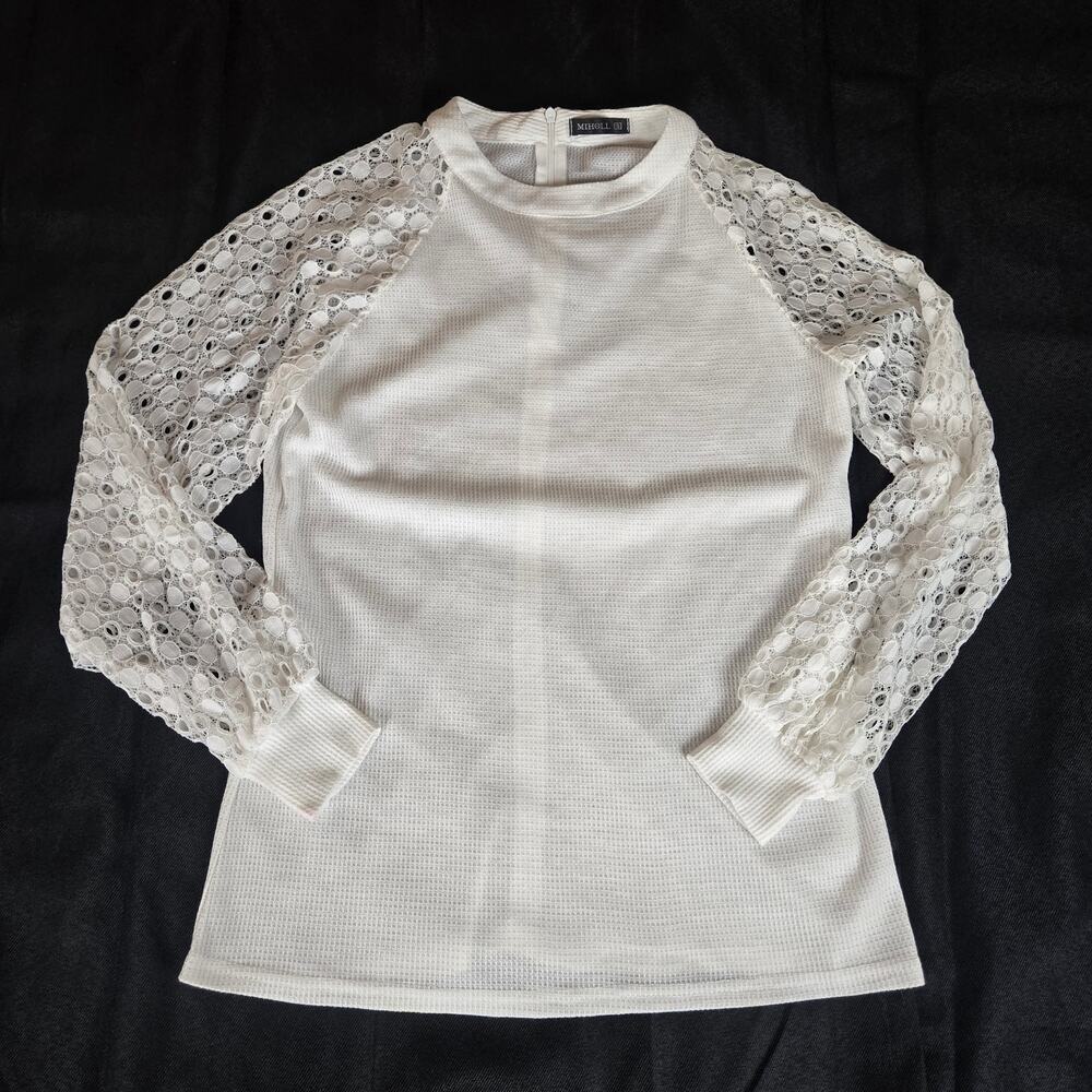 Miholl Cream Blouse Lace Long Sleeves Shirt Size Small #S40